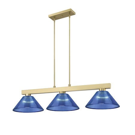 Z-Lite Cobalt Billiard, 3-Light, 14.25 In.W x 49.75 In.L x 10.5 In.H, Modern Gold/Dark Blue 152MGLD-ARDB